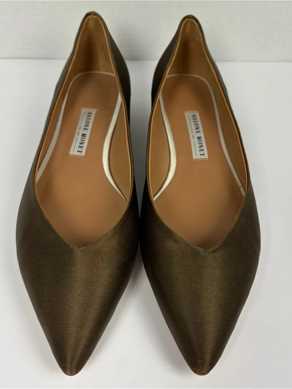 Salone Monet Bronze Satin Pointed Toe Flats Size 9.5